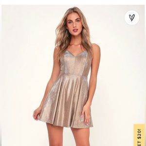 Lulus Sparkly Champagne Gold Skater Dress